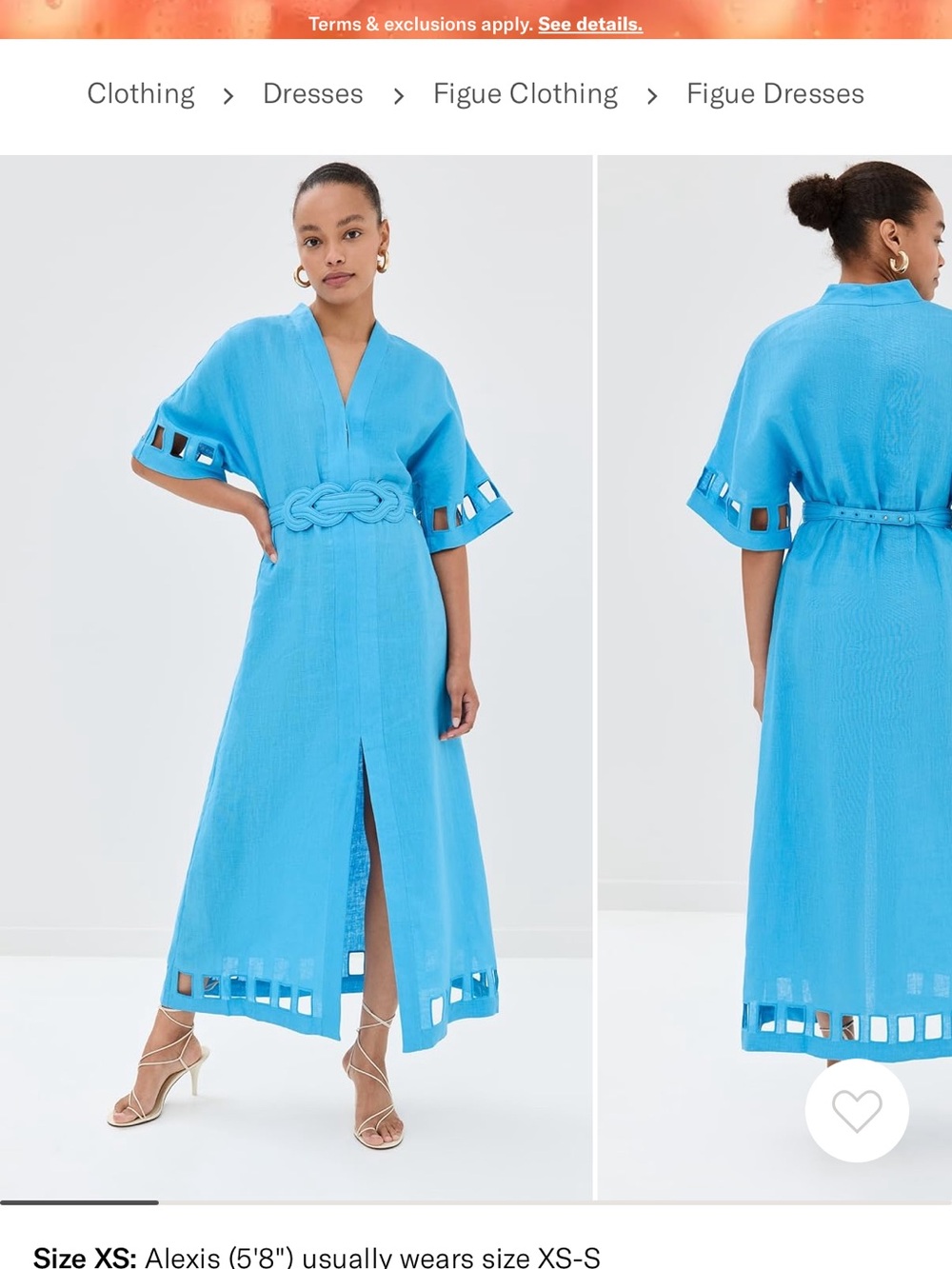 Figue Light Blue Tunic Dress with Decorative Front Tie - Size M